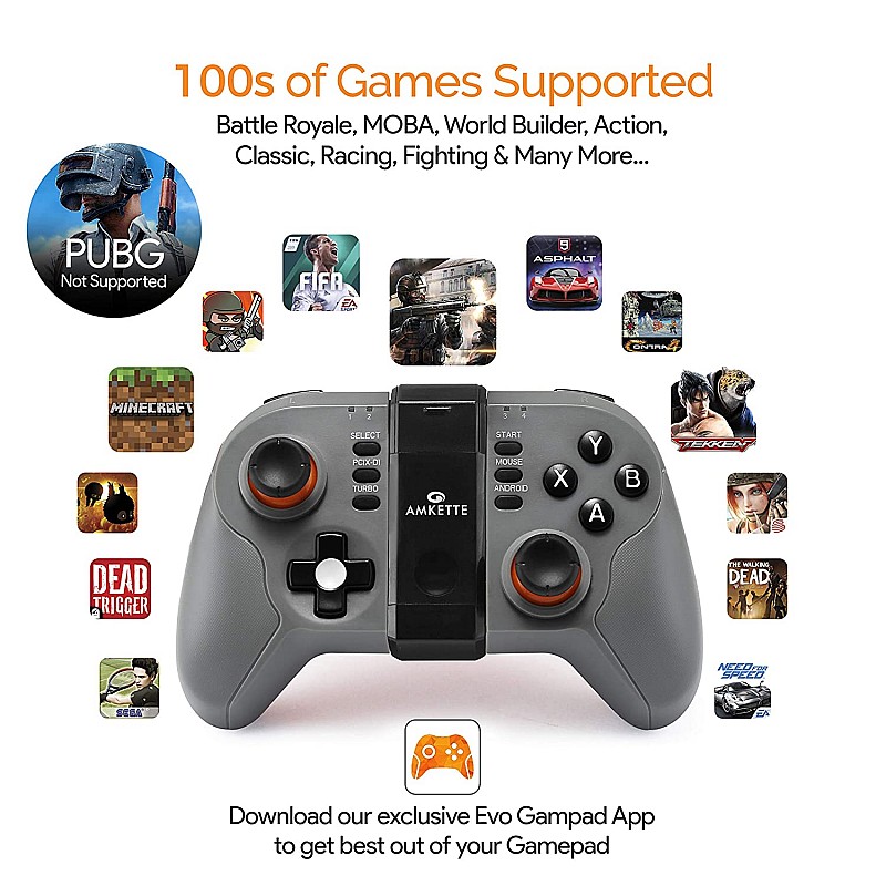 AMKETTE Evo Gamepad Go Bluetooth Gamepad  (Black-Grey, For Android)