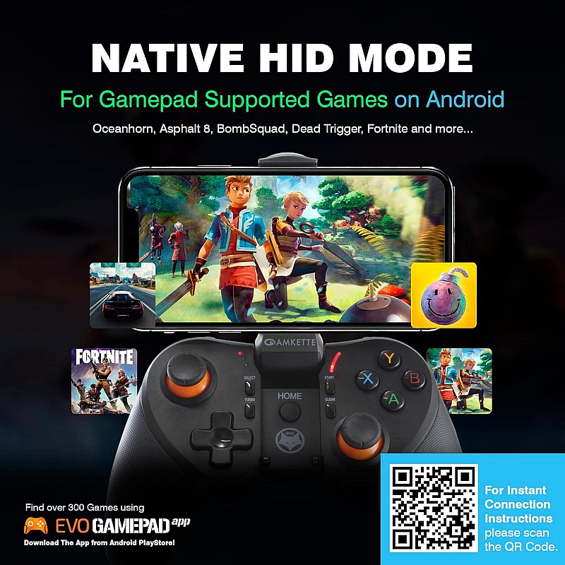 Amkette Evo Gamepad Pro 4 Programmable Gamepad for Android | for Snapdragon Devices Only | with Touch Point Mapping | Works with Genshin, BGMI, COD, Mobile Legends and More | Bluetooth 4.0 (Black)