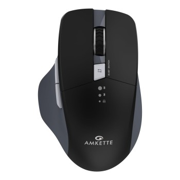Amkette Hush Pro Epic M Rechargeable Wireless Mouse/Bluetooth Mouse | 3 Device Connectivity (2xBT&2.4G) with Top Mounted Device Switch Button, Silent Switches, Ergonomic Design, Upto 3200 DPI (Black)