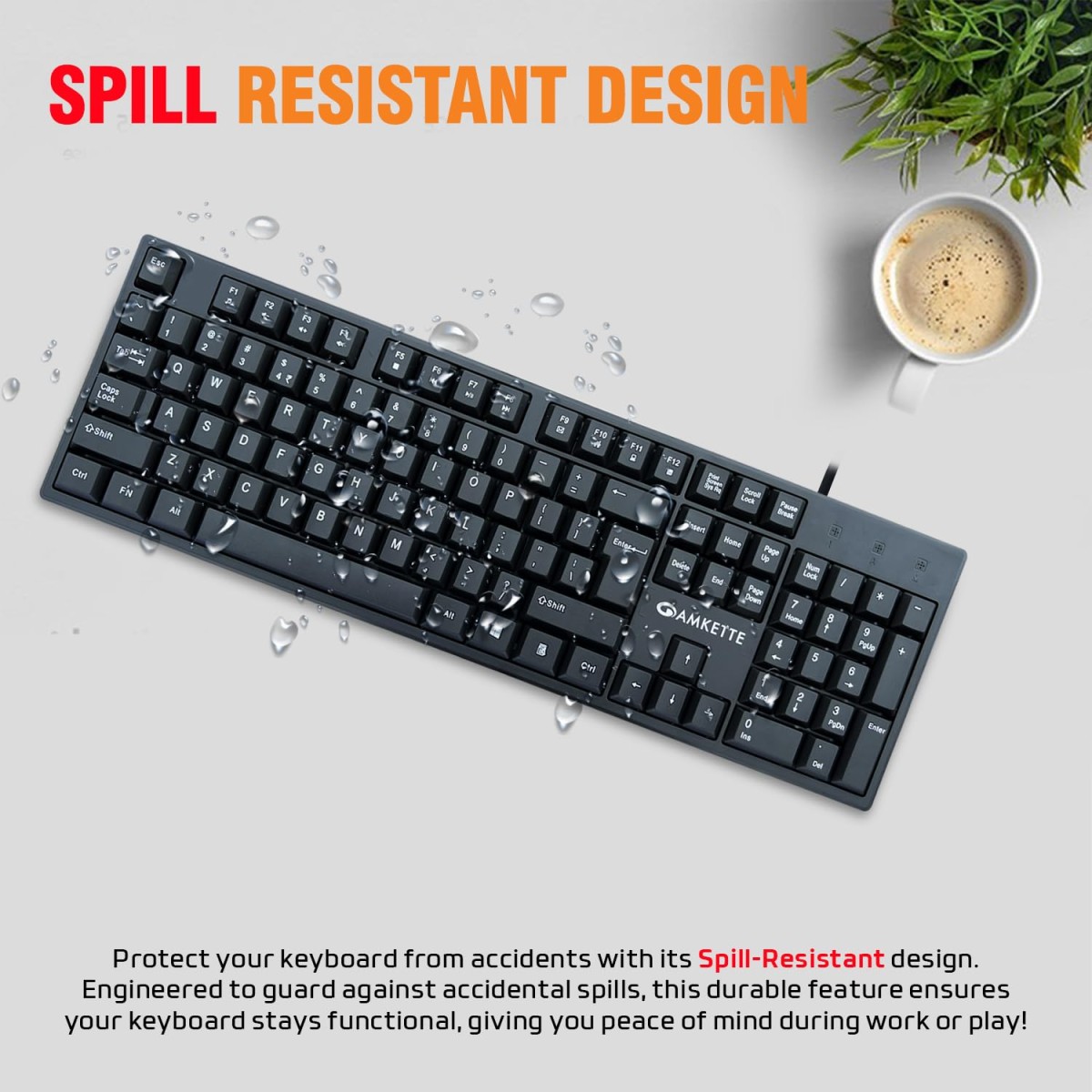 Amkette Lexus Neo Keyboard Mouse Combo Wired for Laptops, PCs & USB-Compatible Devices | UV-Coated, Long-Lasting, Anti-Fade Keys (Black)