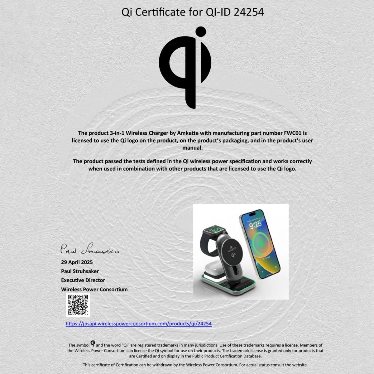 Amkette PowerPro Air 920, 3-in-1 Qi2 Certified 23W Magsafe Wireless Charger