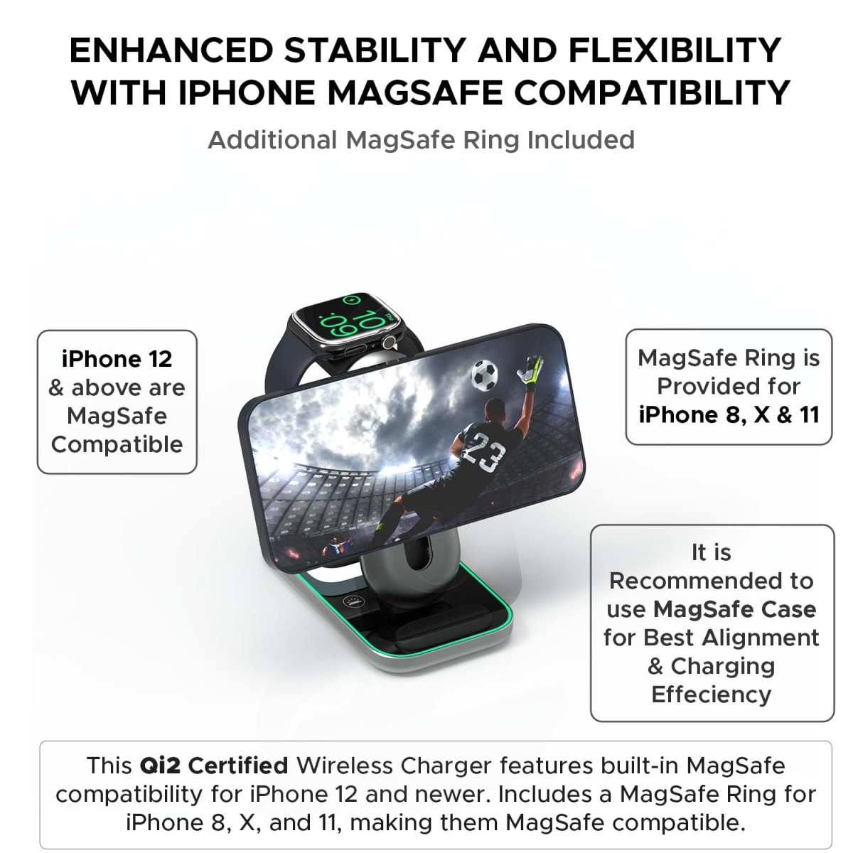 Amkette PowerPro Air 920, 3-in-1 Qi2 Certified 23W Magsafe Wireless Charger