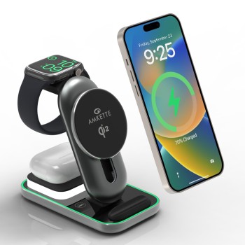 Amkette PowerPro Air 920, 3-in-1 Qi2 Certified 23W Magsafe Wireless Charger