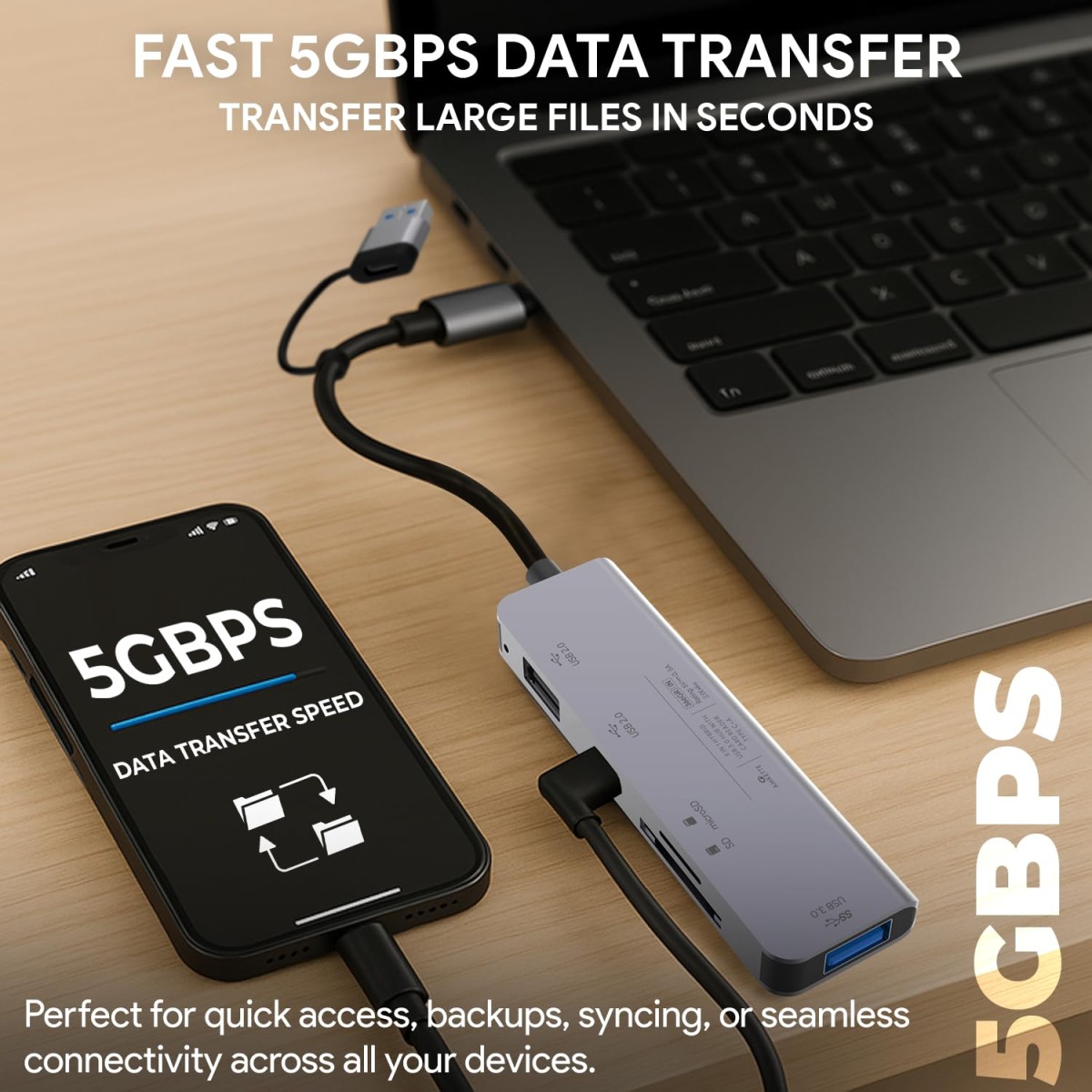 Amkette Type A+C 5 in 1 USB Hub 3.0, Upto 5GBPS DataTransfer Speed,Dedicated Card Reader&Micro SD Slot, Universally Compatible