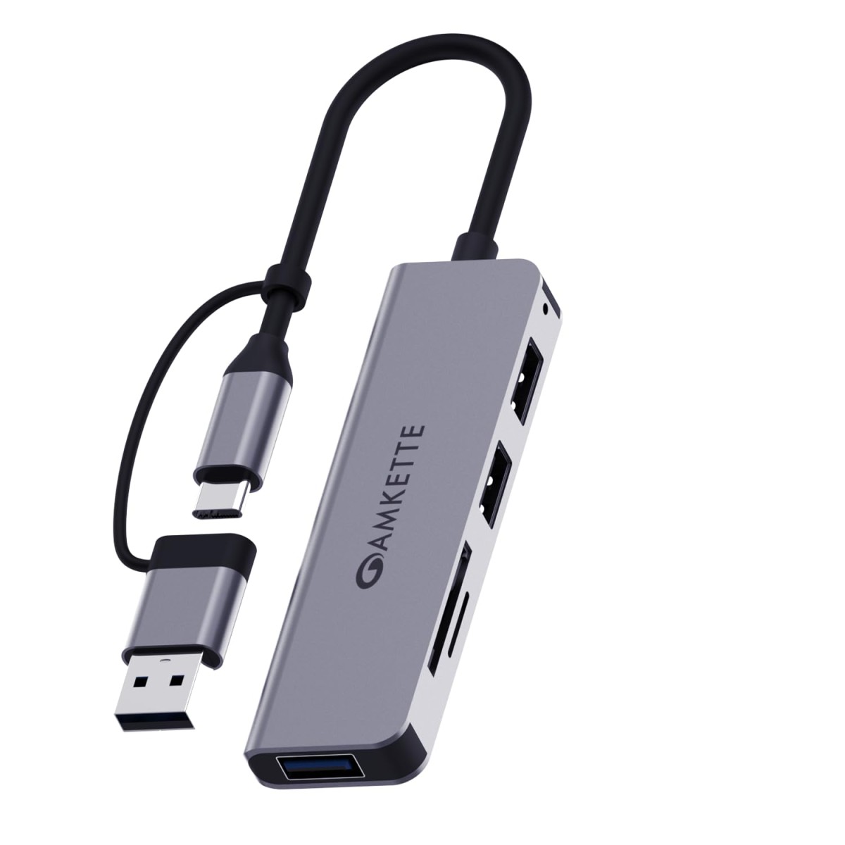 Amkette Type A+C 5 in 1 USB Hub 3.0, Upto 5GBPS DataTransfer Speed,Dedicated Card Reader&Micro SD Slot, Universally Compatible