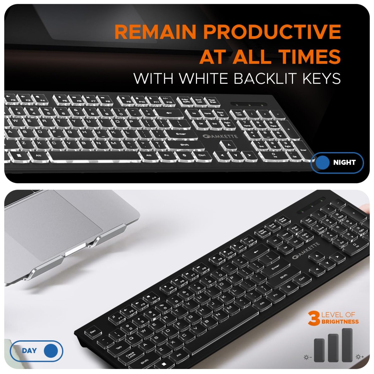Amkette Wi-Key Backlit Wired Keyboard | White Backlit with Brightness Control | Laser-Etched Keys | 12 Multi-Media Keys | Plug and Play USB Connection | Compatible with PC/Mac/Laptop | 1 Year Warranty Amkette Wi-Key Backlit Wired Keyboard | White Backlit with Brightness Control | Laser-Etched Keys | 12 Multi-Media Keys | Plug and Play USB Connection | Compatible with PC/Mac/Laptop | 1 Year Warranty