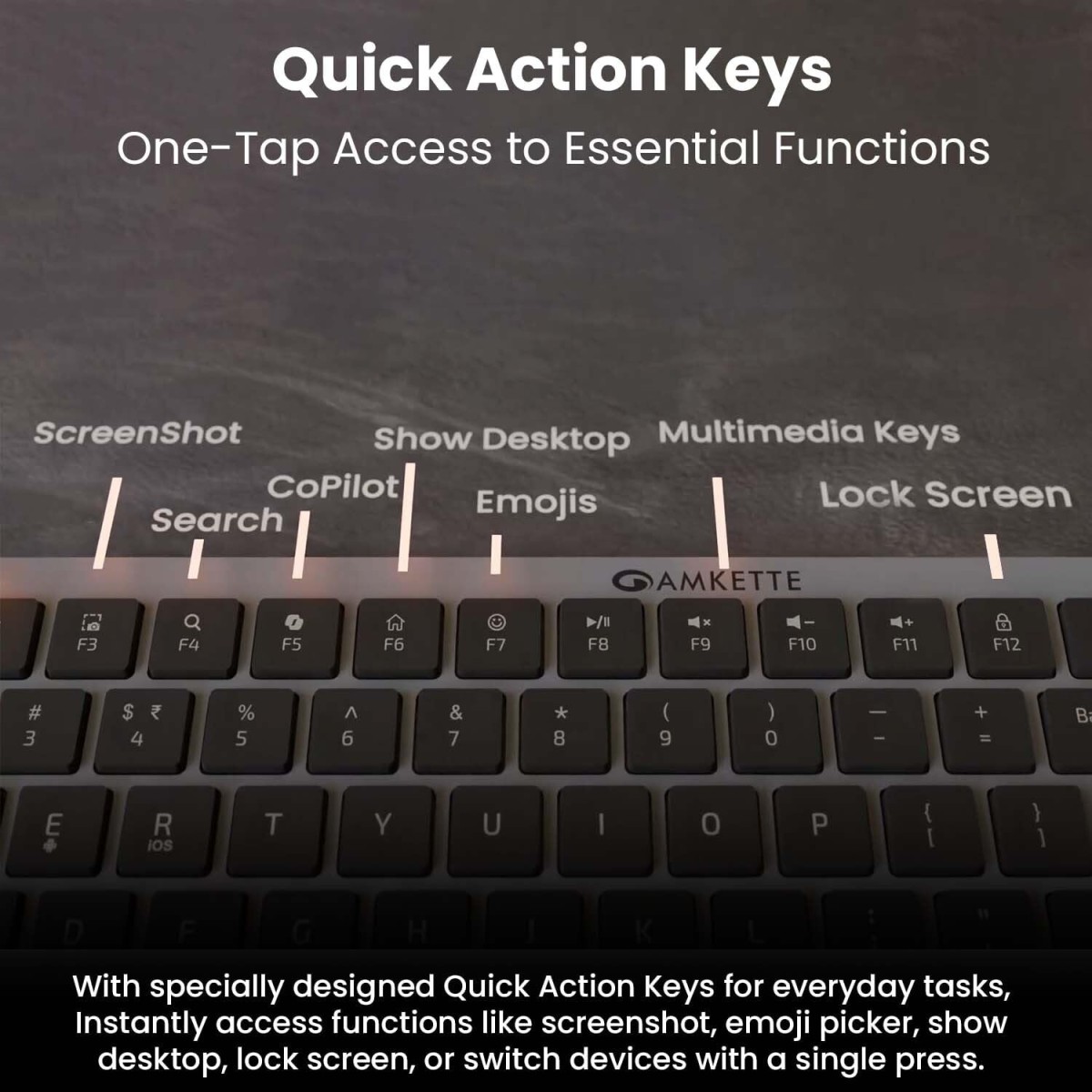 Amkette Wi-Key Max Multi Device (3 in 1) Rechargeable Wireless Keyboard Mouse Combo | One Click Device Switching and AI Access for iOS, Windows, Android| Scissor Keys, Dual OS Layout | 3200 DPI