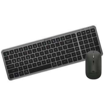 Amkette Wi-Key Max Multi Device (3 in 1) Rechargeable Wireless Keyboard Mouse Combo | One Click Device Switching and AI Access for iOS, Windows, Android| Scissor Keys, Dual OS Layout | 3200 DPI