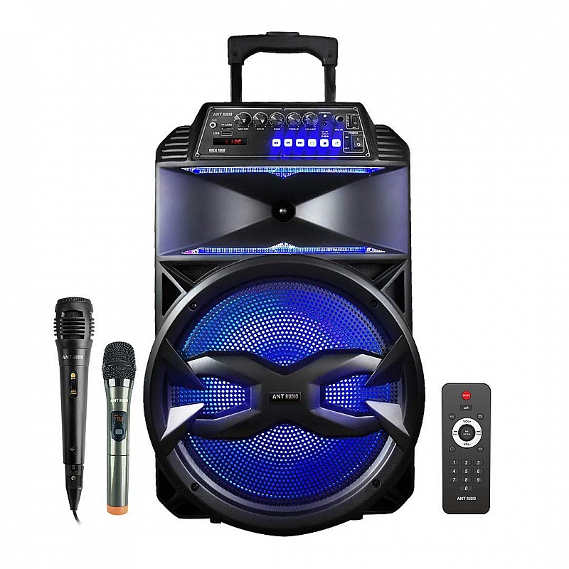 Ant Audio Rock 1000 Trolley Party Speaker with Karaoke with FM Radio, Micro SD Card, USB, Wired & Wireless Mic Subwoofer