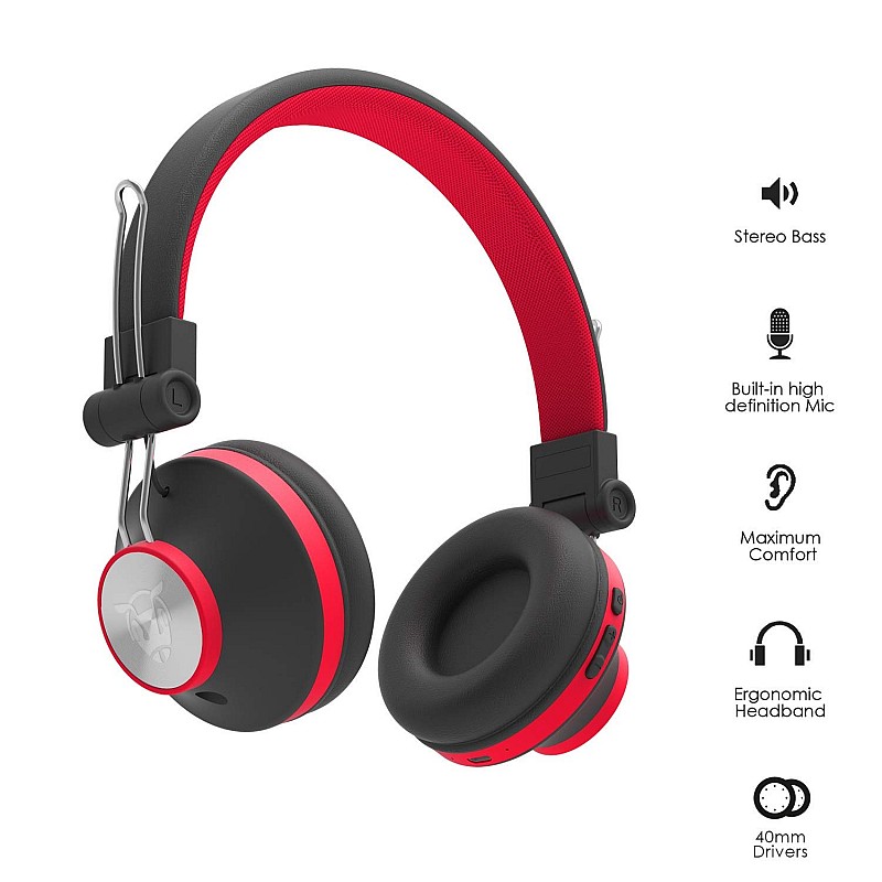 Ant Audio Treble H82 On Ear Bluetooth Headphone with Mic (Black Red)