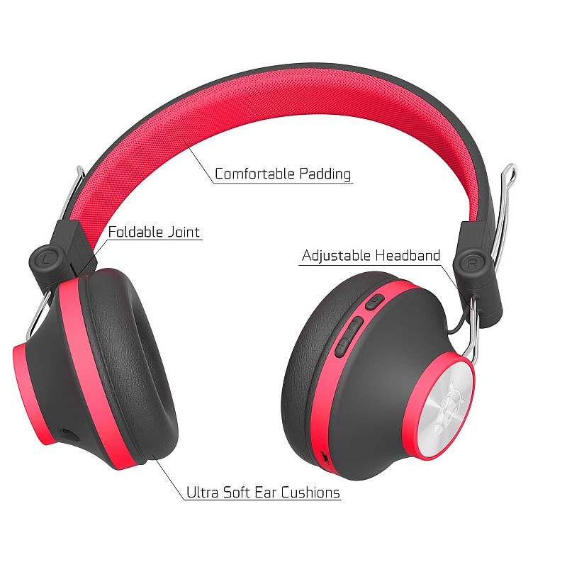 Ant Audio Treble H82 On Ear Bluetooth Headphone with Mic (Black Red)