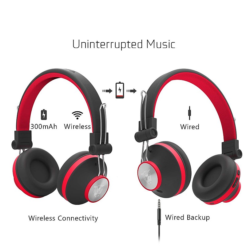 Ant Audio Treble H82 On Ear Bluetooth Headphone with Mic (Black Red)