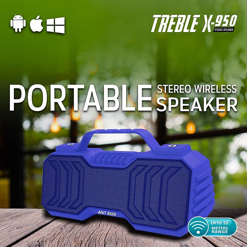 Ant Audio Treble X 950 Portable Bluetooth Speaker 6W FM/Aux SD Card USB with TWS Function -Blue