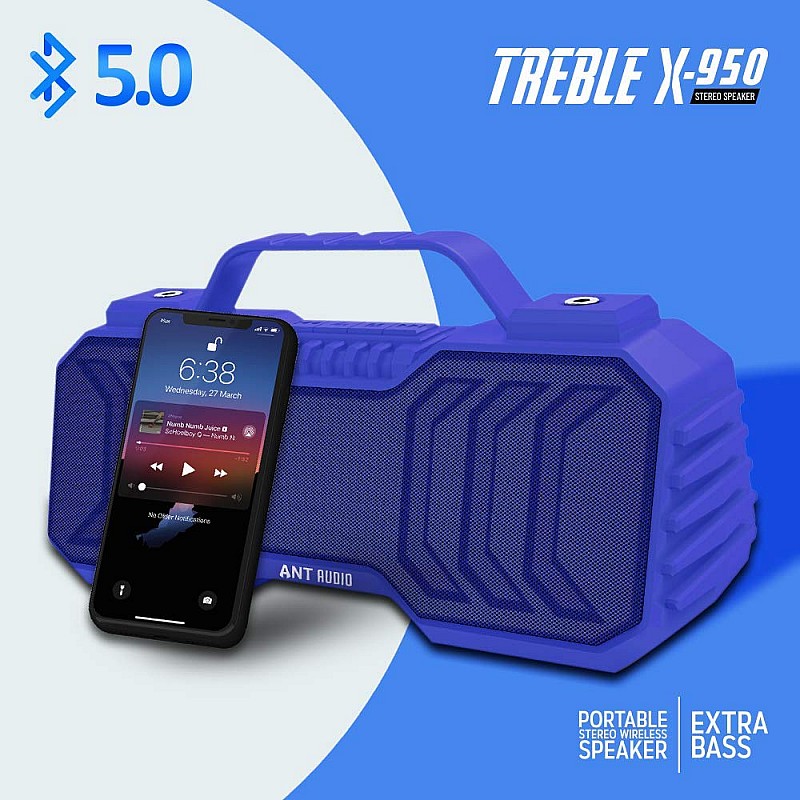 Ant Audio Treble X 950 Portable Bluetooth Speaker 6W FM/Aux SD Card USB with TWS Function -Blue