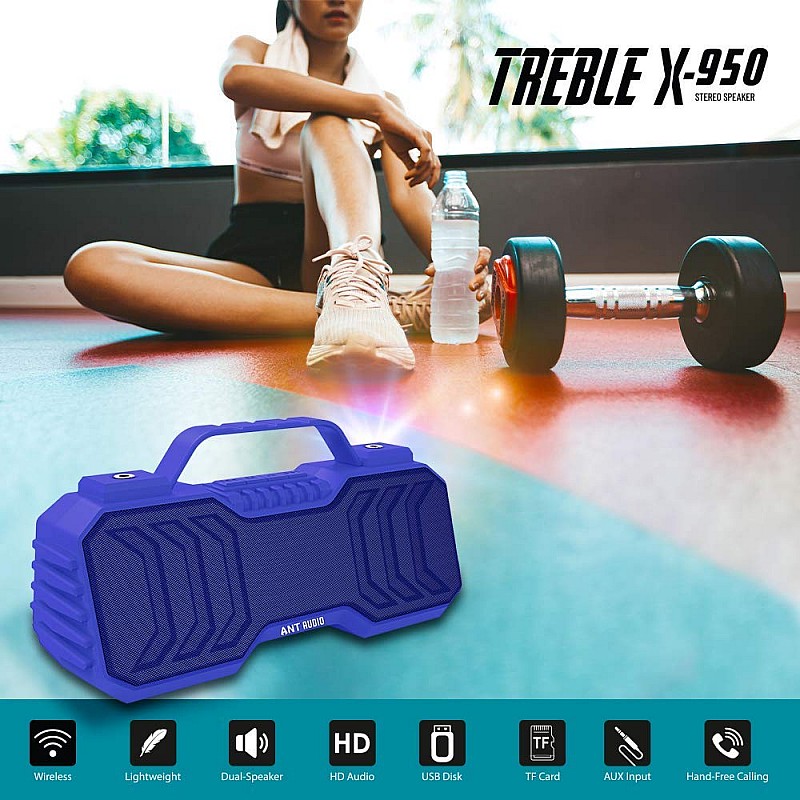 Ant Audio Treble X 950 Portable Bluetooth Speaker 6W FM/Aux SD Card USB with TWS Function -Blue