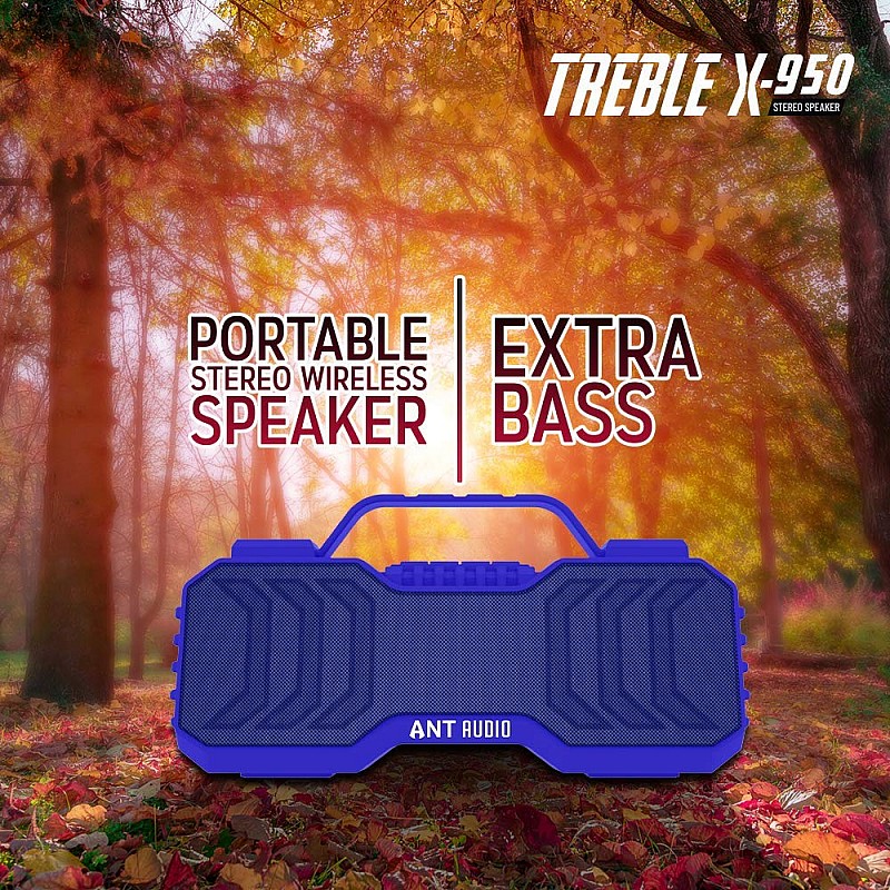 Ant Audio Treble X 950 Portable Bluetooth Speaker 6W FM/Aux SD Card USB with TWS Function -Blue