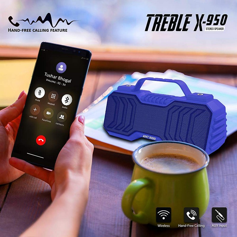 Ant Audio Treble X 950 Portable Bluetooth Speaker 6W FM/Aux SD Card USB with TWS Function -Blue