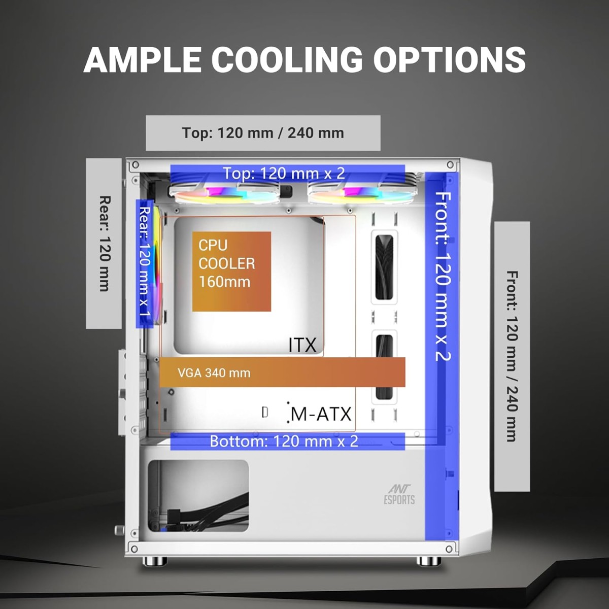 Ant Esports 100 Air Mini M-ATX Computer Case/Gaming Cabinet - White | Support M-ATX, ITX, | Pre-Installed 2 Rainbow Fans at Front
