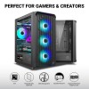 Ant Esports 205 Air Mid-Tower Computer Case/Gaming Cabinet - Black | Tempered Glass Side Panel and USB 3.0 | Support ATX, Micro-ATX, Mini-ITX | Pre-Installed 4 x 120mm ARGB Fans