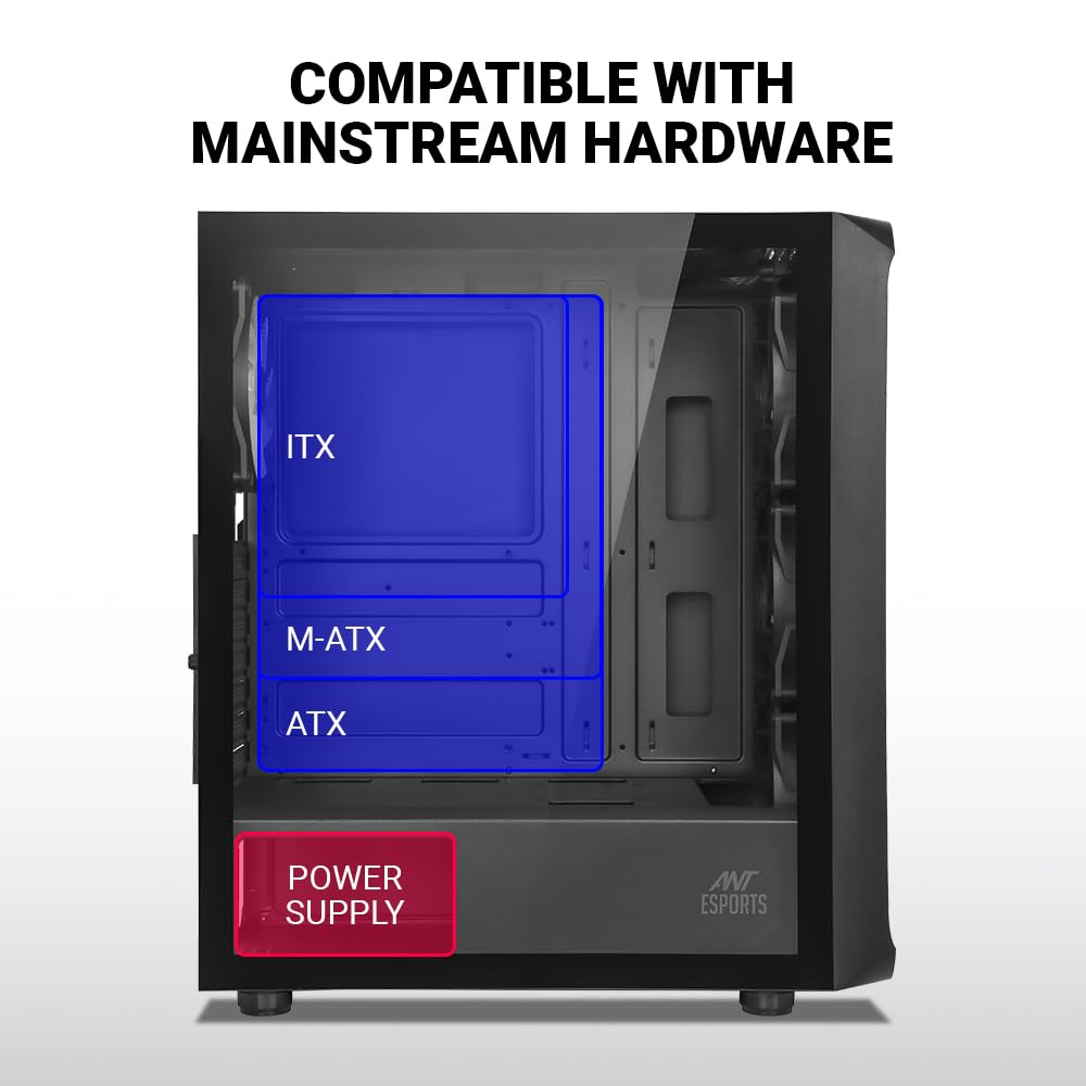 Ant Esports 205 Air Mid-Tower Computer Case/Gaming Cabinet - Black | Tempered Glass Side Panel and USB 3.0 | Support ATX, Micro-ATX, Mini-ITX | Pre-Installed 4 x 120mm ARGB Fans
