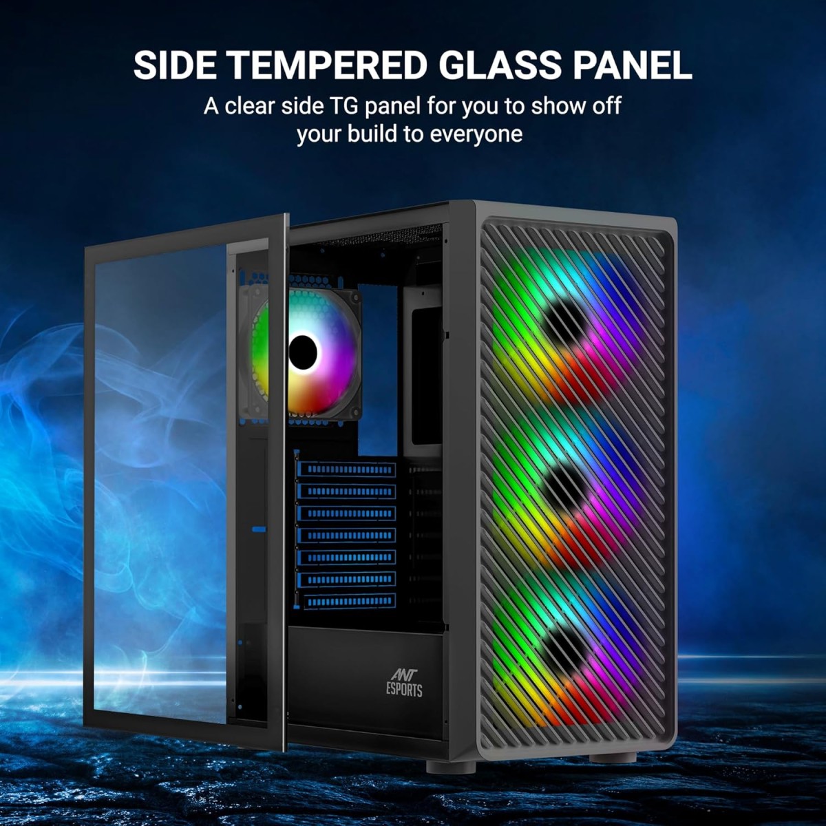 Ant Esports 211 Air Mid-Tower Computer Case/Gaming Cabinet - Black | Support ATX, M-ATX, ITX | Pre-Installed 3 x 120mm ARGB Front Fan & 1 x 120mm ARGB Rear Fan