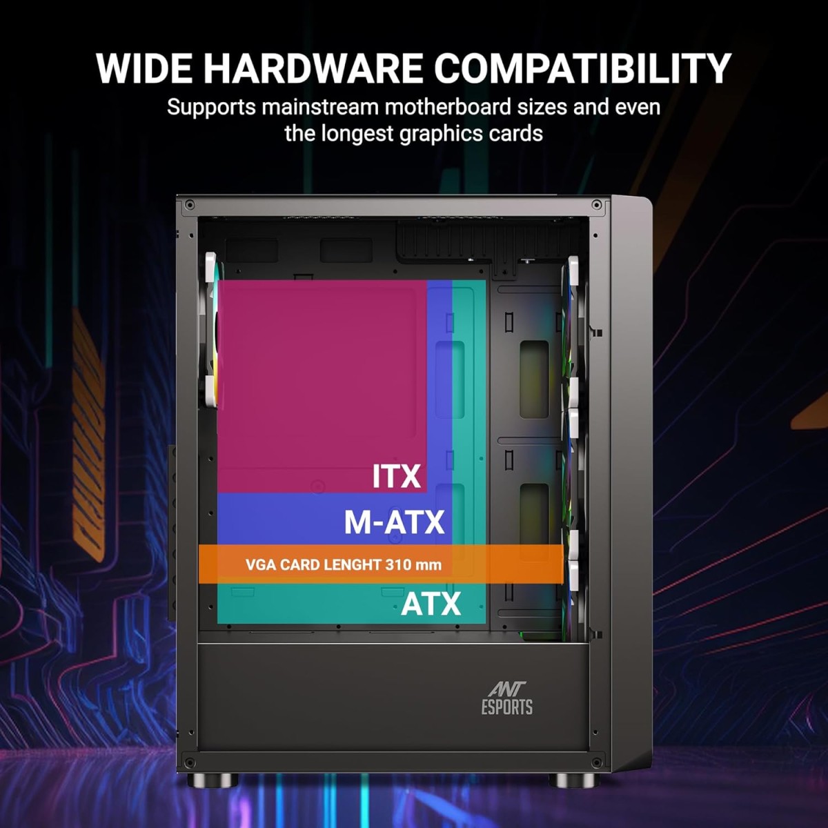 Ant Esports 211 Air Mid-Tower Computer Case/Gaming Cabinet - Black | Support ATX, M-ATX, ITX | Pre-Installed 3 x 120mm ARGB Front Fan & 1 x 120mm ARGB Rear Fan