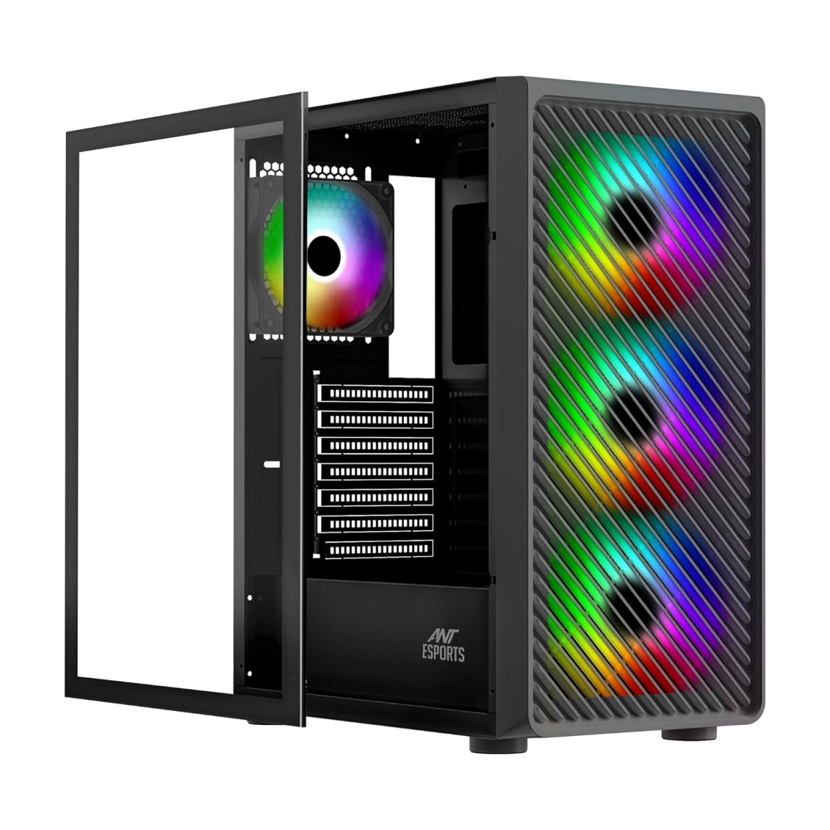 Ant Esports 211 Air Mid-Tower Computer Case/Gaming Cabinet - Black | Support ATX, M-ATX, ITX | Pre-Installed 3 x 120mm ARGB Front Fan & 1 x 120mm ARGB Rear Fan