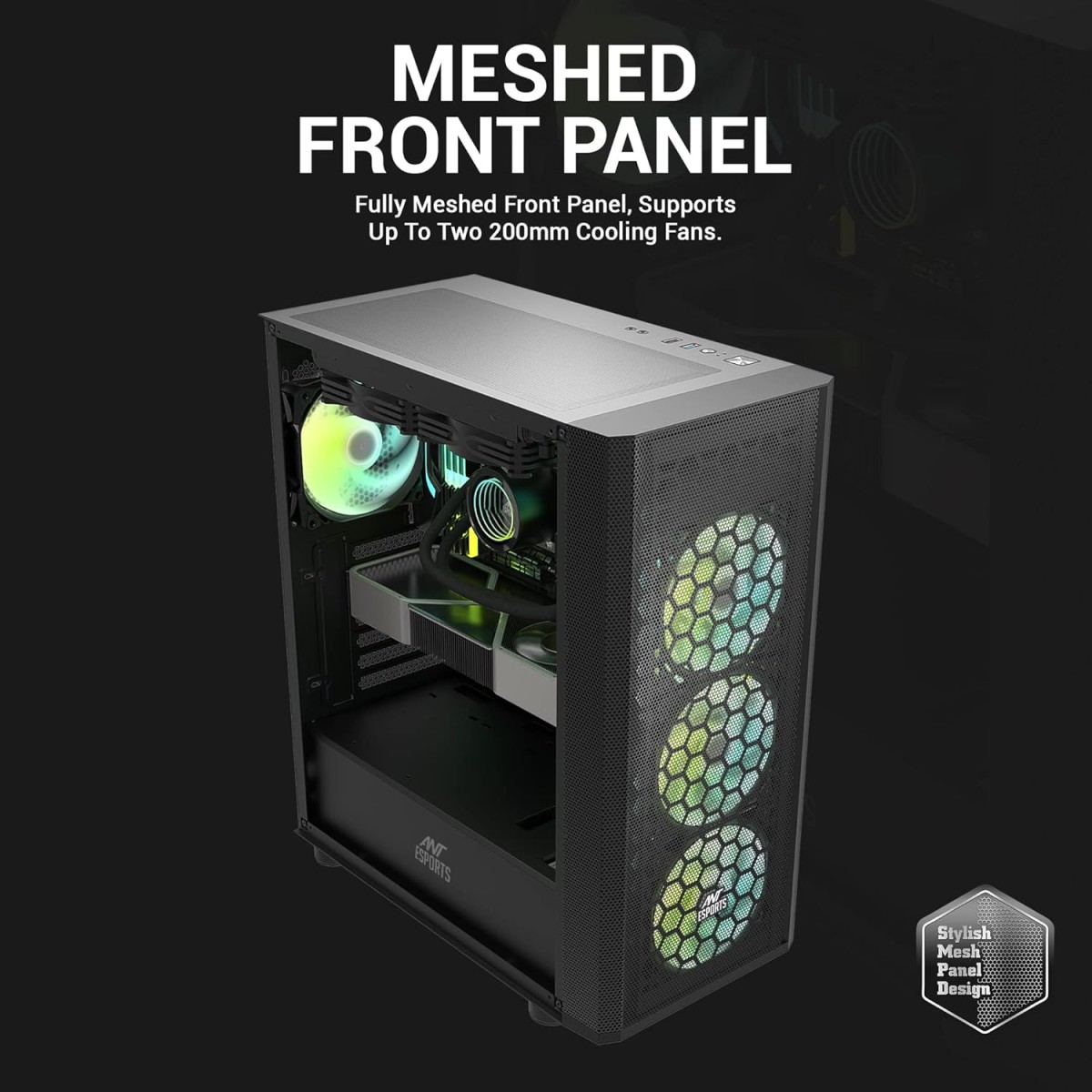 Ant Esports 250 Air Mid- Tower Computer Case/Gaming Cabinet - Black | Support - ATX, M-ATX, ITX | Pre-Installed 3 x 120mm Front Fans