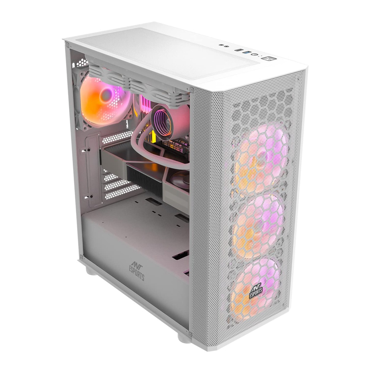 Ant Esports 250 Air Mid- Tower Computer Case/Gaming Cabinet - White | Support - ATX, M-ATX, ITX | Pre-Installed 3 x 120mm Front Fans