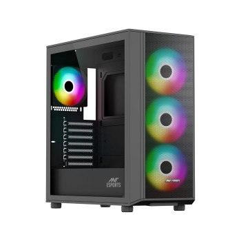 Ant Esports 411 Air Mid-Tower Gaming Case - Black | Supports E-ATX, M-ATX, ITX | Pre-Installed 3 x 120mm ARGB Front Fans & 1 x 120mm ARGB Rear Fan
