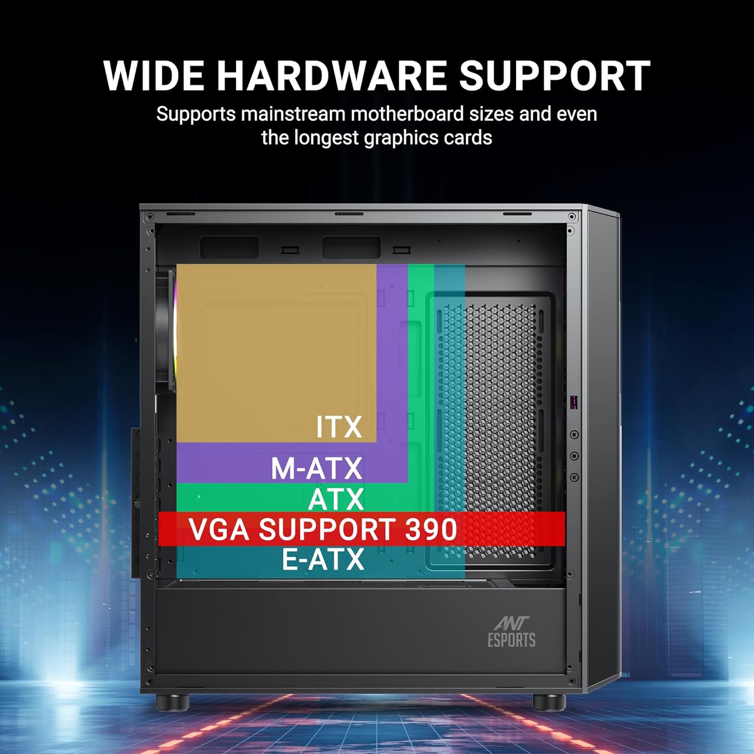 Ant Esports 411 Air Mid-Tower Gaming Case - Black | Supports E-ATX, M ...