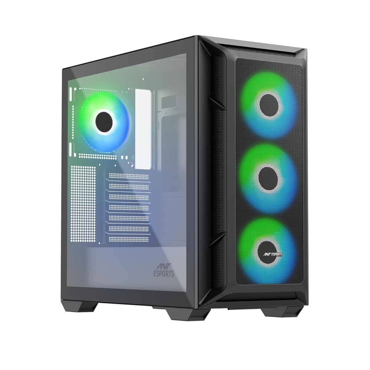 Ant Esports 611 Air Mid-Tower Computer Case/Gaming Cabinet - Black | Support ATX, M-ATX, ITX | Pre-Installed 3 x 120mm ARGB Front Fan & 1 x 120mm ARGB Rear Fan