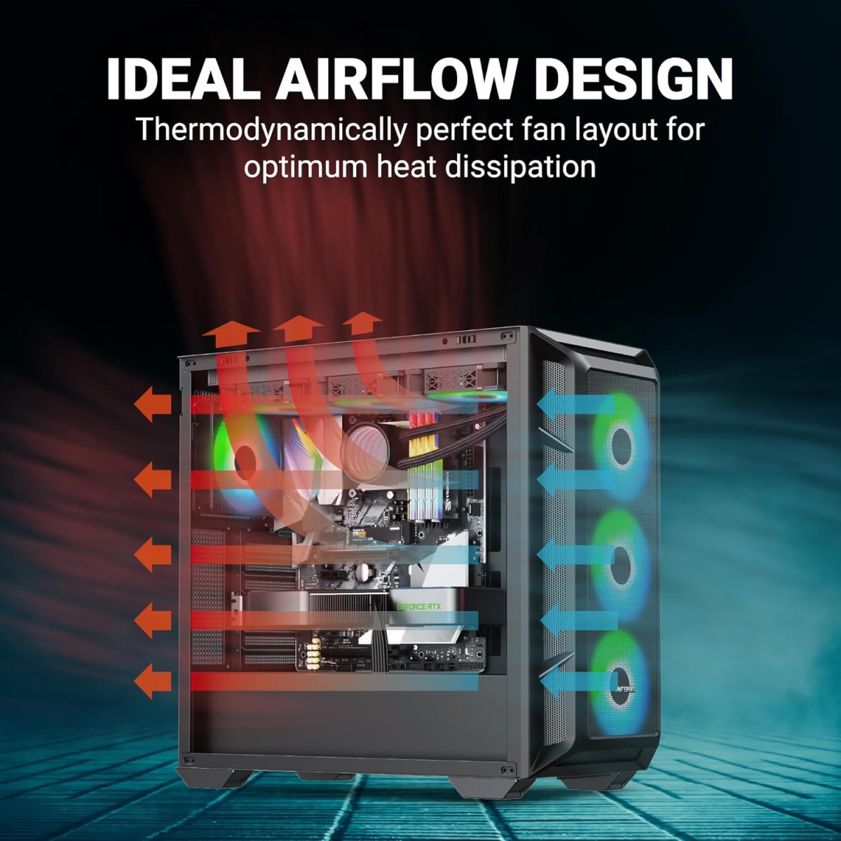 Ant Esports 611 Air Mid-Tower Computer Case/Gaming Cabinet - Black | Support ATX, M-ATX, ITX | Pre-Installed 3 x 120mm ARGB Front Fan & 1 x 120mm ARGB Rear Fan