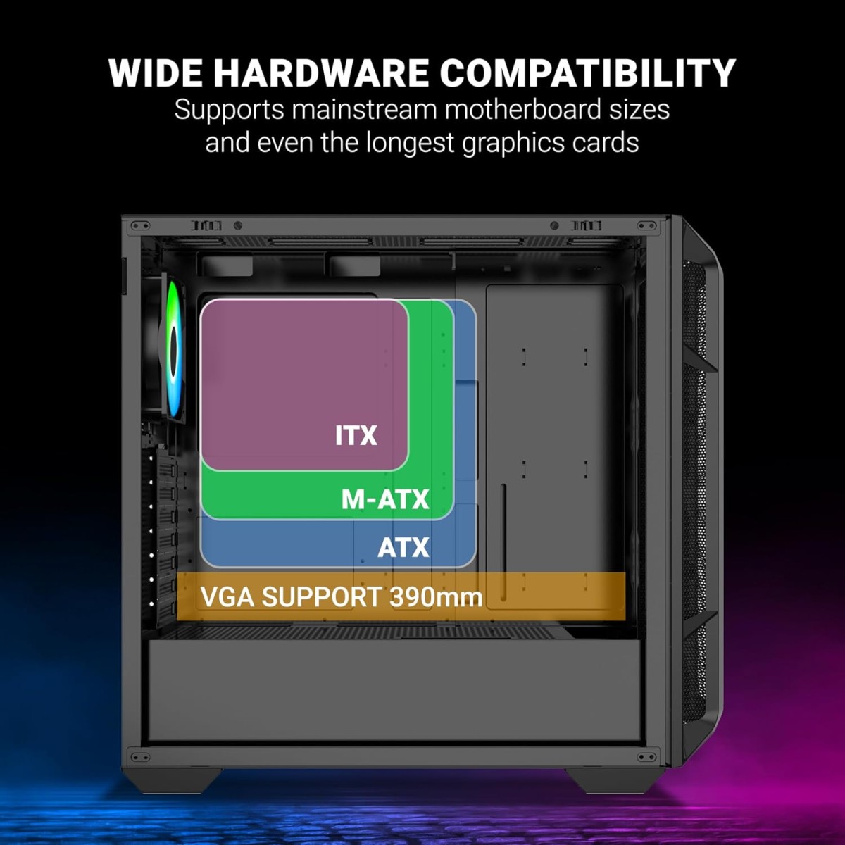Ant Esports 611 Air Mid-Tower Computer Case/Gaming Cabinet - Black | Support ATX, M-ATX, ITX | Pre-Installed 3 x 120mm ARGB Front Fan & 1 x 120mm ARGB Rear Fan