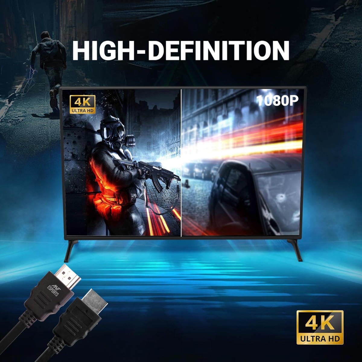 Ant Esports AEH0105 HDMI Cable 4K High-Speed HDMI Cord 18Gbps with Ethernet Support 4K 60Hz Compatible with Windows,Apple more
