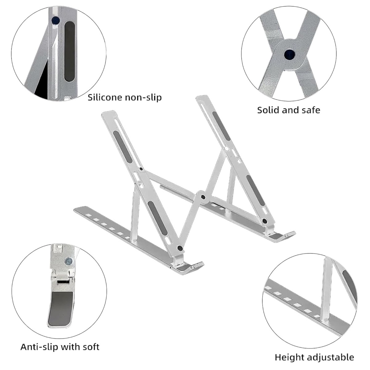 Ant Esports ALS05 Aluminum Foldable Laptop Stand – Silver I 6 Adjustable Levels I Anti-Slip and Heat Dissipation