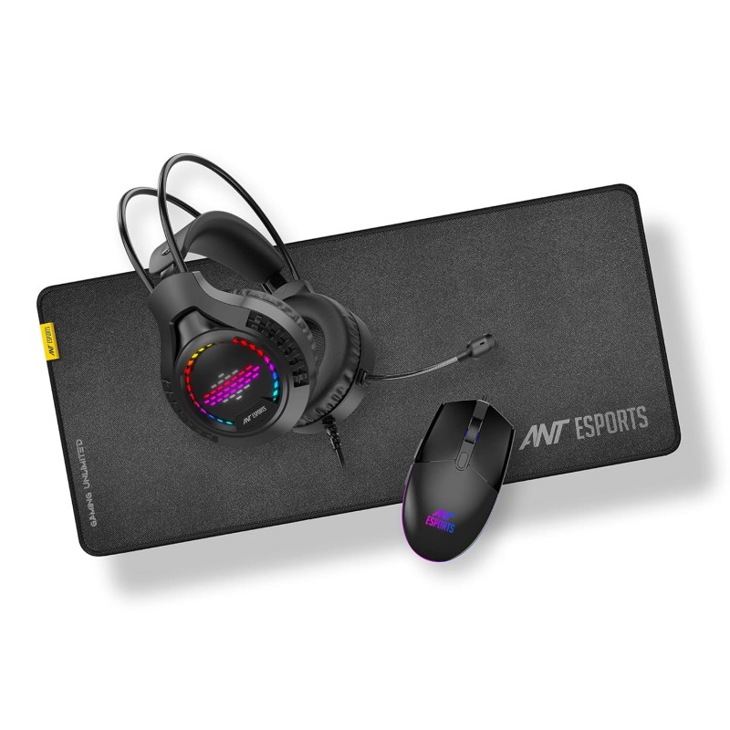 Ant Esports Champions Bundle X – 3 in 1, Gaming RGB Mouse + Gaming RGB Headset + Gaming Mouse pad – Black