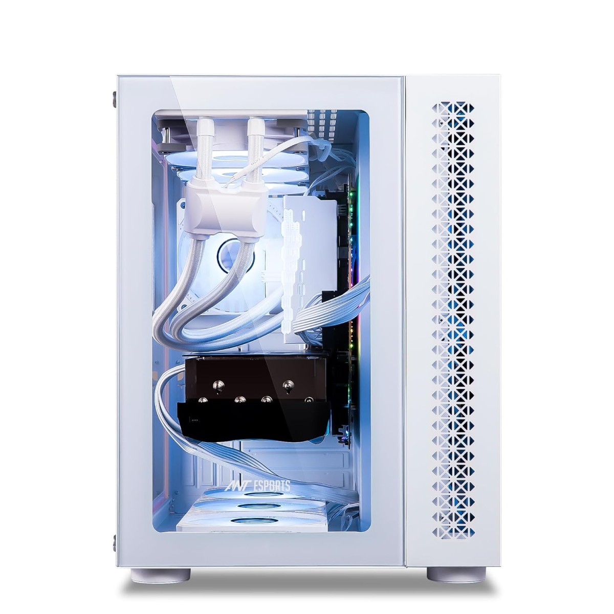 Ant Esports Crystal Mini-Tower Computer Case/Gaming Cabinet - White | Support E-ATX, ATX, Micro-ATX, Mini-ITX | Pre-Installed 3 Side Fans and 1 Rear Fan