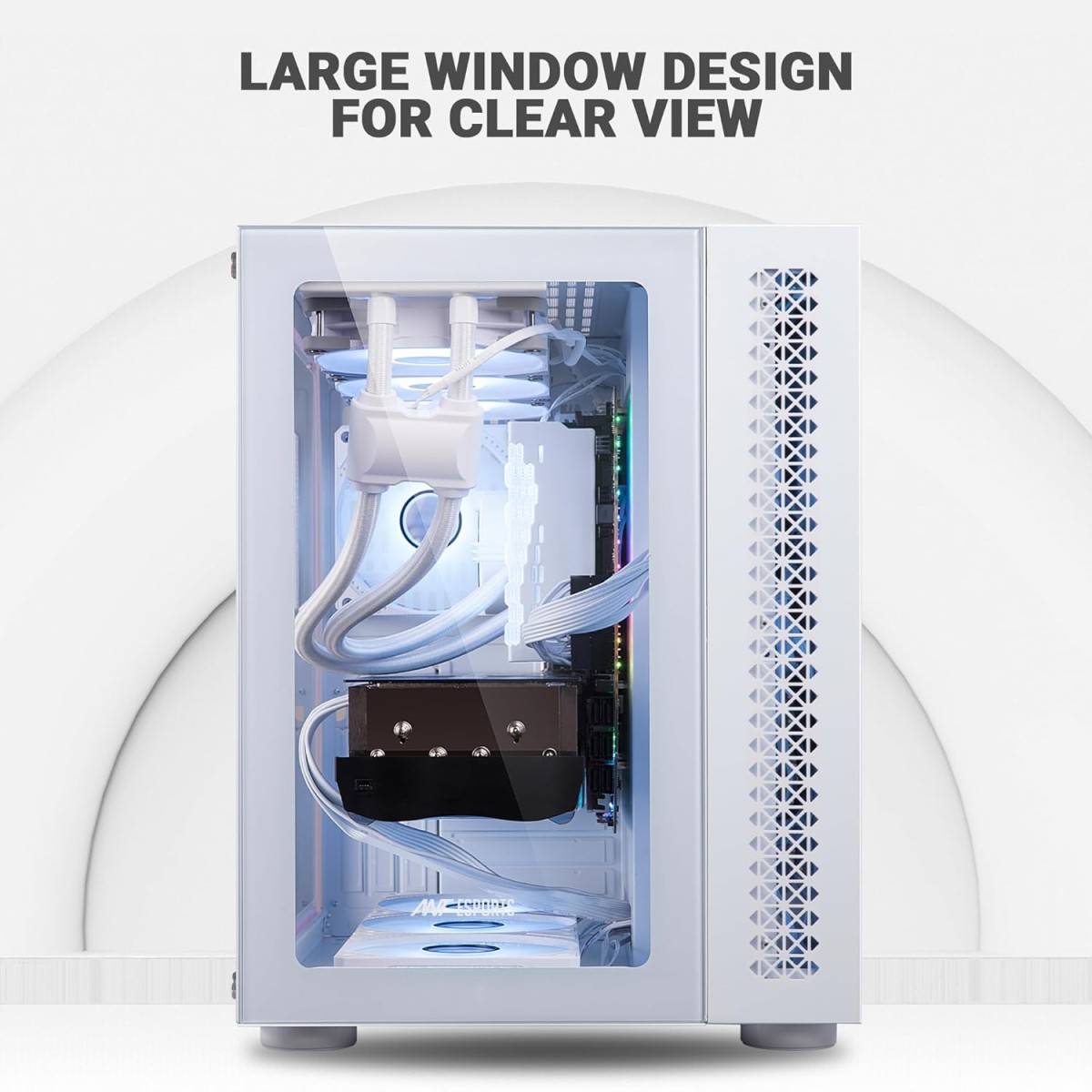 Ant Esports Crystal Mini-Tower Computer Case/Gaming Cabinet - White | Support E-ATX, ATX, Micro-ATX, Mini-ITX | Pre-Installed 3 Side Fans and 1 Rear Fan