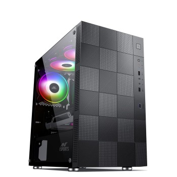 Ant Esports Elite 1000 TG Mid-Tower Computer Case/Gaming Cabinet - Black | Supports M-ATX, ITX with Pre-Installed 1 x 120mm Black Rear Fan
