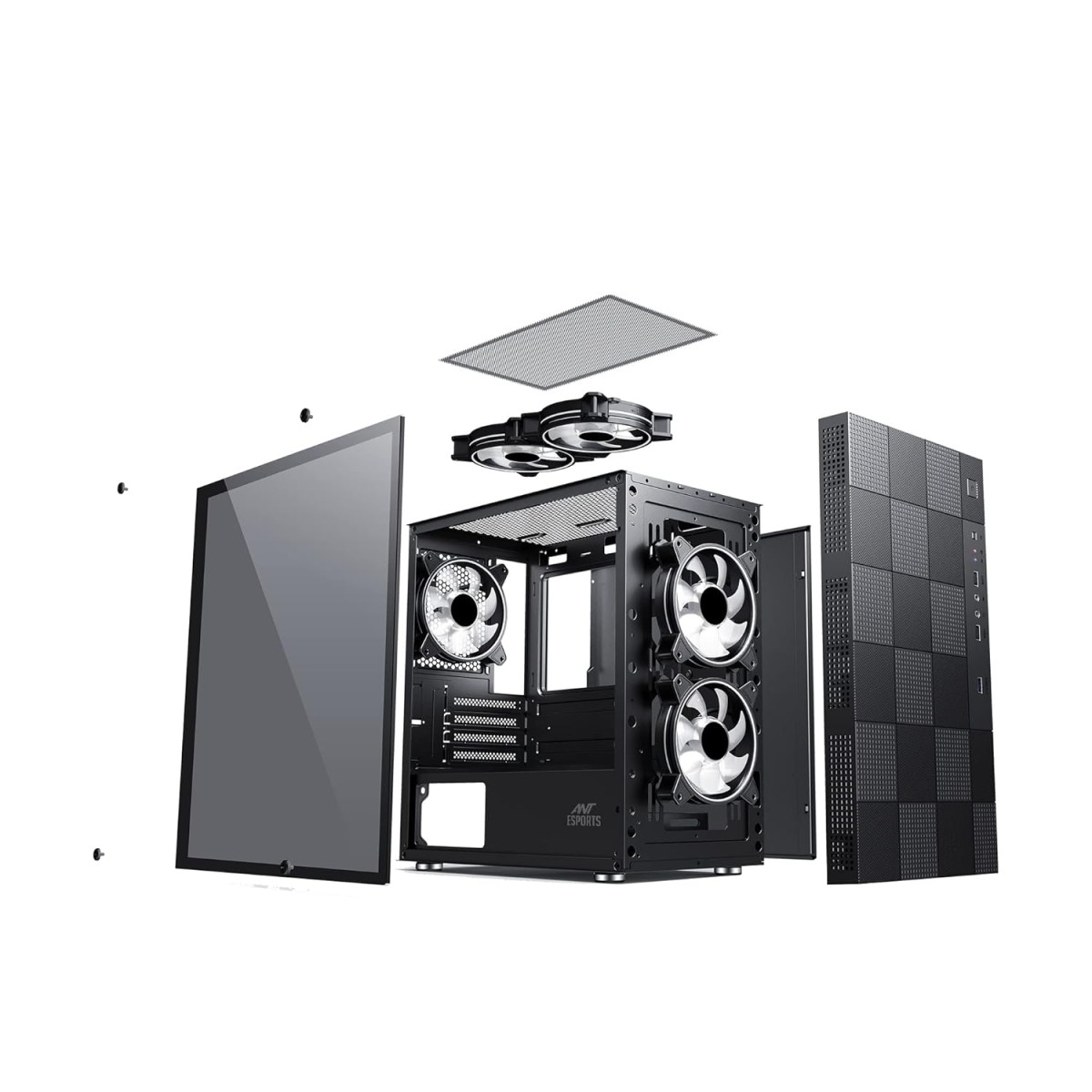 Ant Esports Elite 1000 TG Mid-Tower Computer Case/Gaming Cabinet - Black | Supports M-ATX, ITX with Pre-Installed 1 x 120mm Black Rear Fan