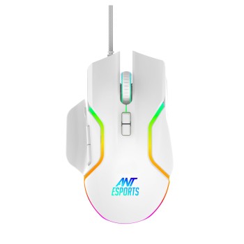 Ant Esports GM320 RGB Optical Wired Gaming Mouse | 8 Programmable Buttons | 12800 DPI I Ergonomic Design with Braided Cable - White