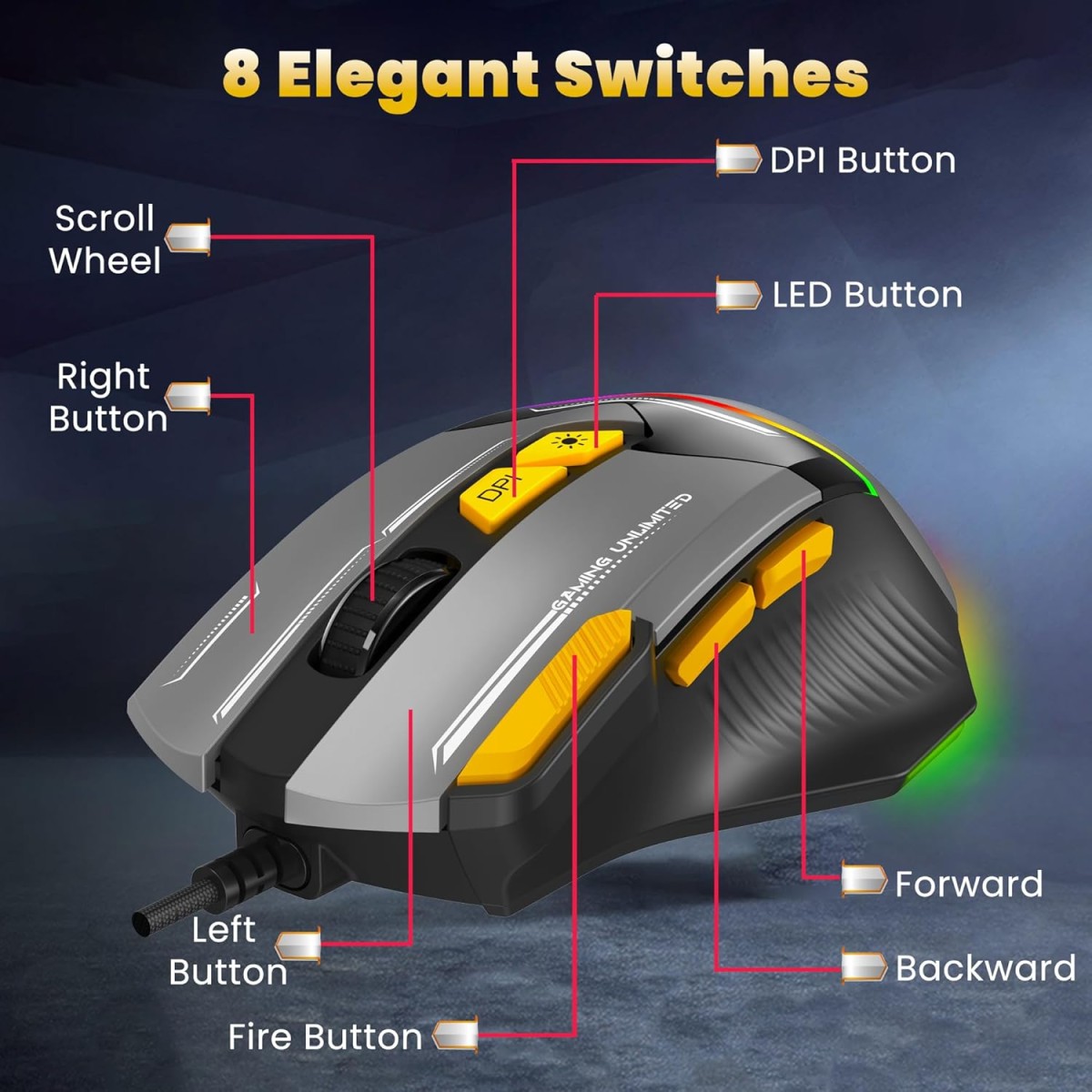 Ant Esports GM333 RGB Wired High End Optical Ergonomic Gaming Mouse With 12800 DPI 1.5M Braided Cable Comes with latest Inbuilt Software