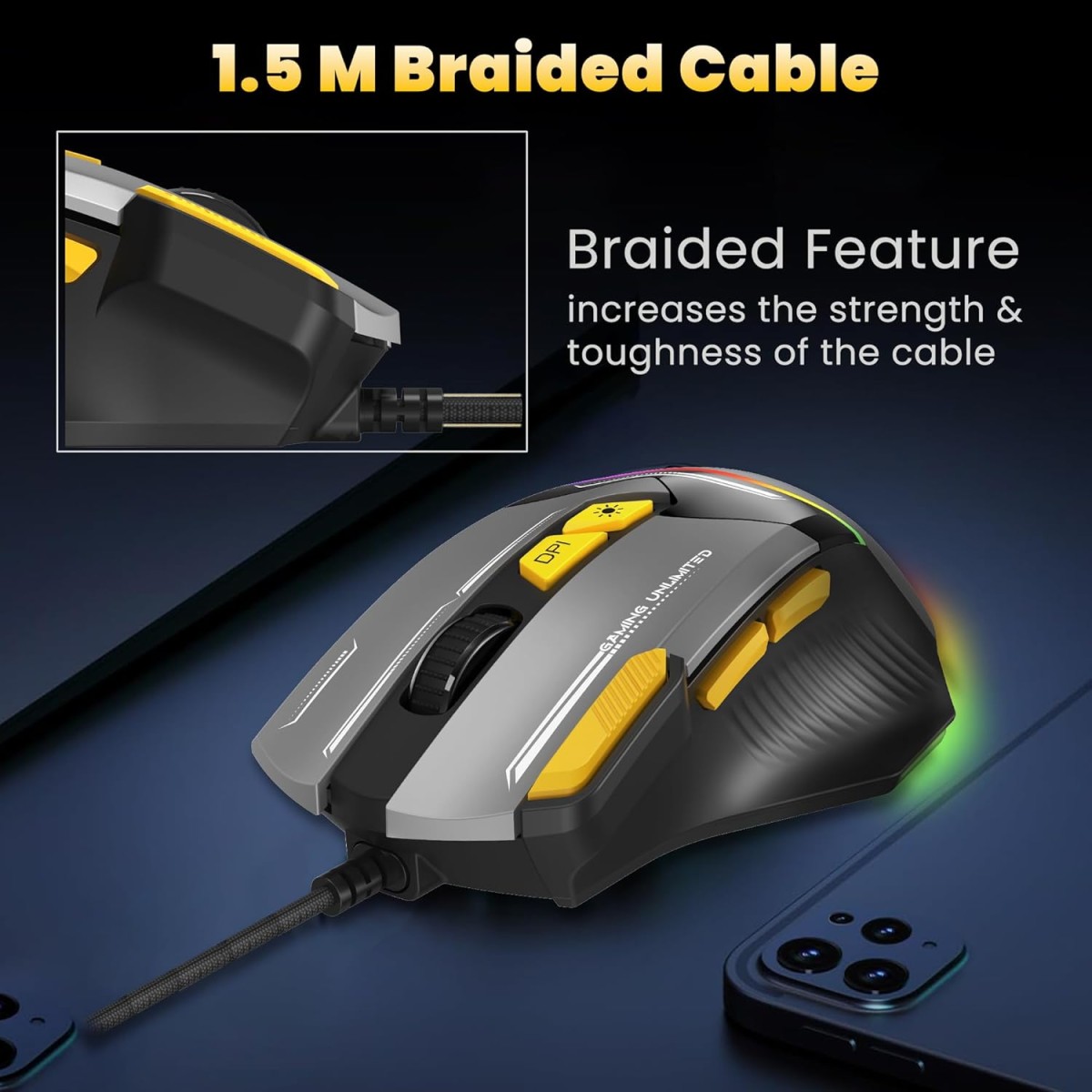 Ant Esports GM333 RGB Wired High End Optical Ergonomic Gaming Mouse With 12800 DPI 1.5M Braided Cable Comes with latest Inbuilt Software