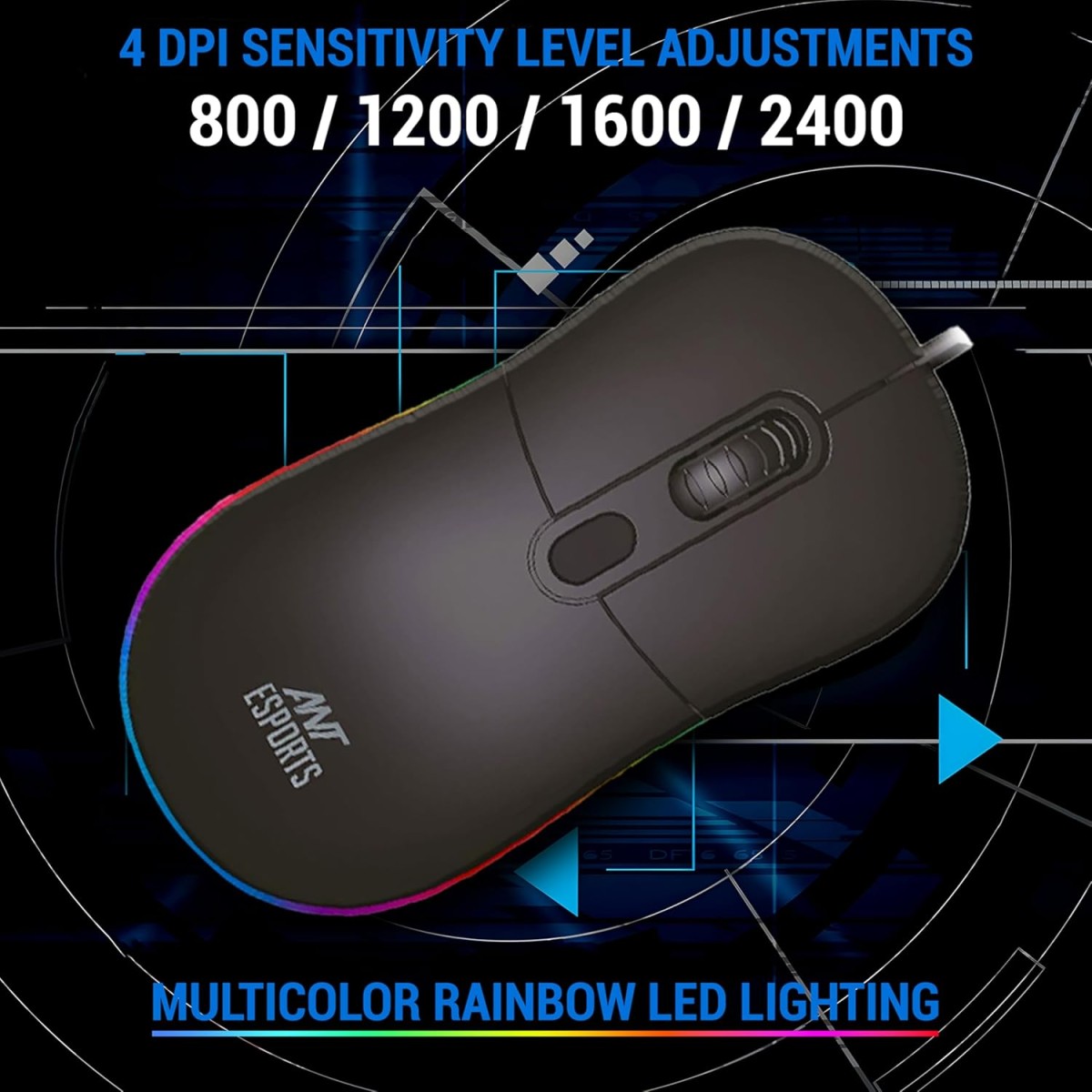 Ant Esports GM40 Wired Optical Gaming Mouse with RGB LED, Lightweight and Ergonomic Design, DPI Upto 2400, Compatible with Windows and Mac