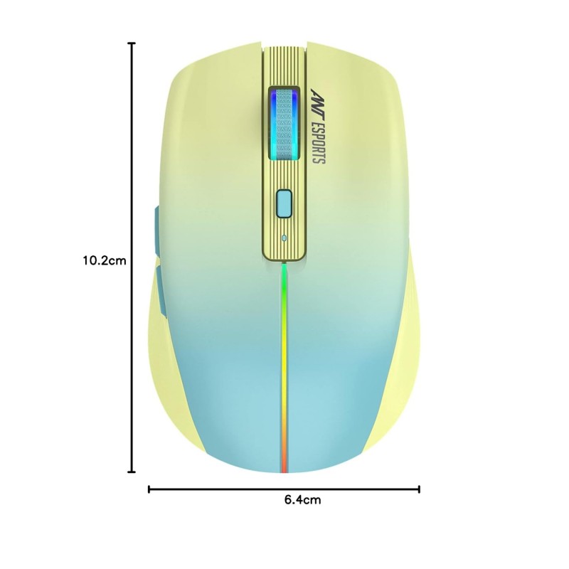 Ant Esports GM400W RGB Wireless Gaming Mouse, Stylish Mouse for Ultimate Gaming, Upto 3200 DPI, 6 Buttons Durable Switches, Dual Color Candy Design - Dull Yellow, Aqua