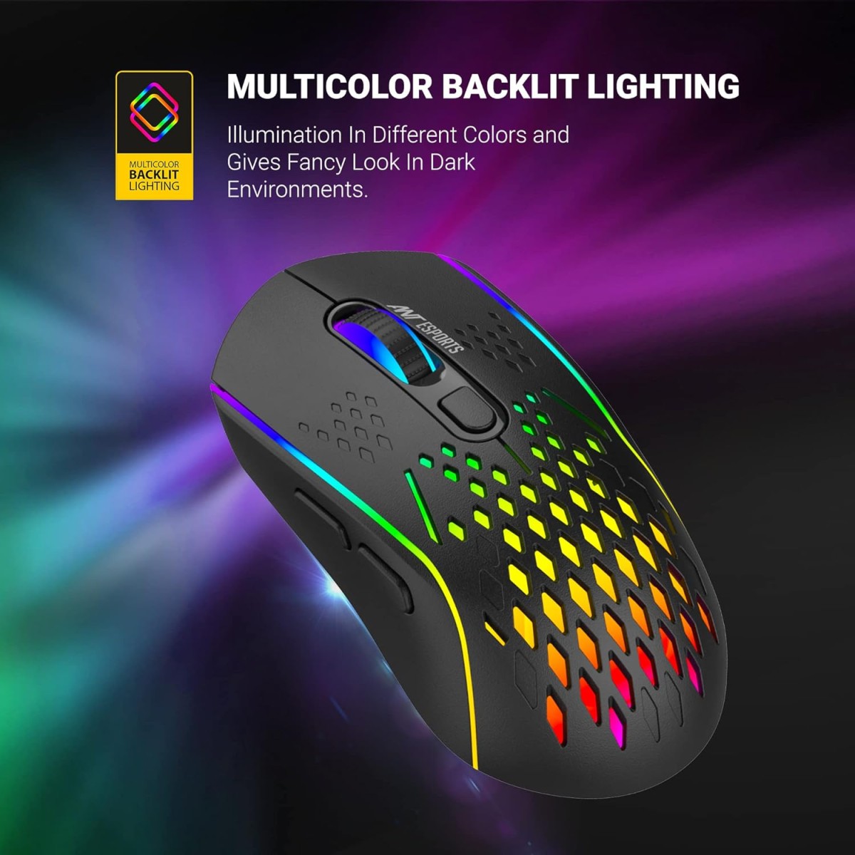 Ant Esports GM700 Lightweight Wireless RGB Gaming Mouse, Rechargeable Mouse with Honeycomb Shell, 11 Led Light Modes, 4 Adjustable DPI, 2.4GHz Wireless RGB Mouse for Laptop PC Mac