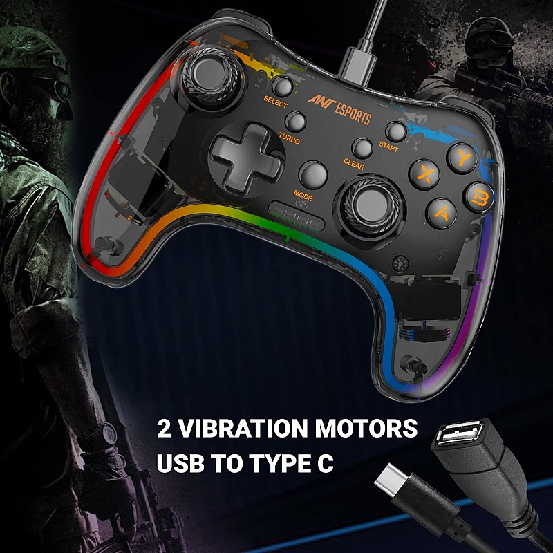 Ant Esports GP110R Wired Game-Pad with Neon RGB, Support PS3, N-Switch Gaming Console, PC, Android tv Set, Android Media Box, D-Input & X-Input Mode for Windows System