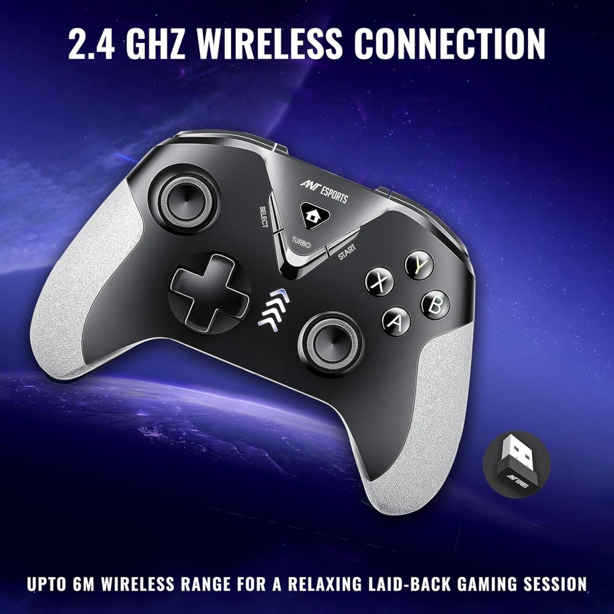 Ant Esports GP365 Pro Wireless Controller with Hall Effect Magnetic Triggers for PC/PS3/Android, 2.4G Connectivity (Black/Grey) Ant Esports GP365 Pro Wireless Controller with Hall Effect Magnetic Triggers for PC/PS3/Android, 2.4G Connectivity (Black/Grey)