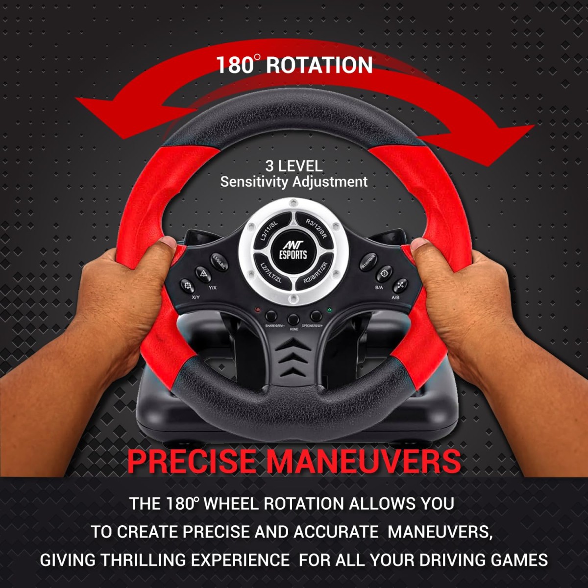 Ant Esports GW170 Competition Racing Steering Wheel with Universal USB Port and with Pedal, Suitable for PC, PS3, PS4, Xbox One, Xbox Series S&X, Nintendo Switch and Android TV – Red Black